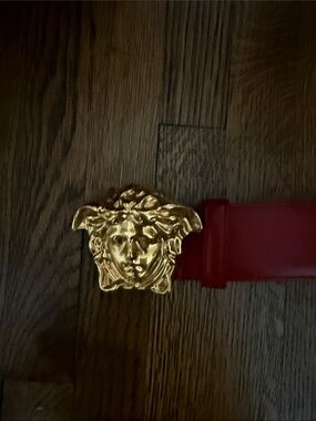Versace Brown-Tan Leather Belt with Gold Buckle